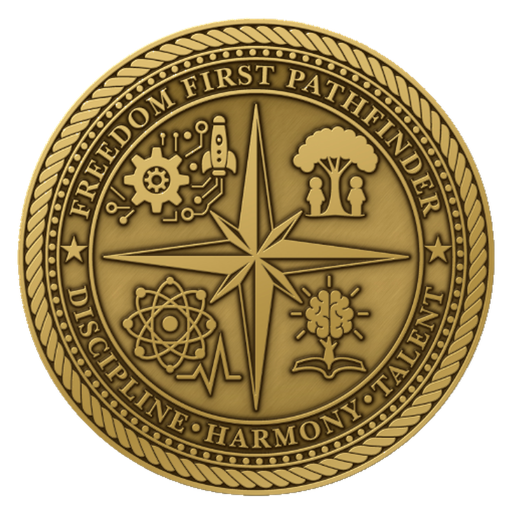 Reverse of the Freedom First Pathfinder challenge coin